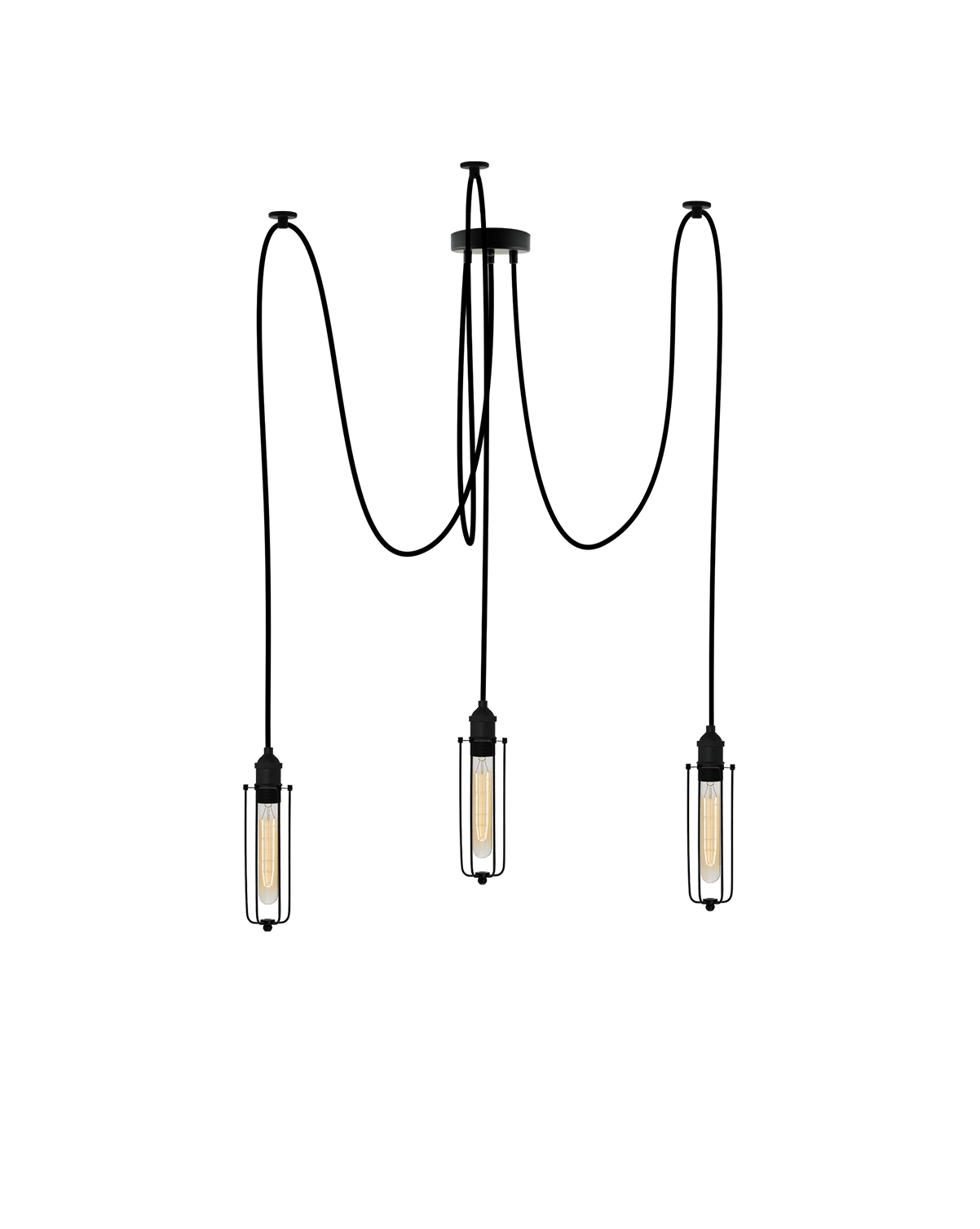 Swag Chandelier: Black and Black Tube Cage Hangout Lighting 3 Swag