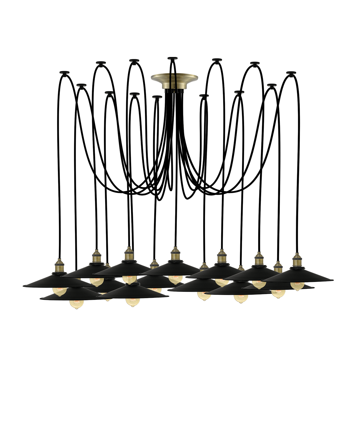 Swag Chandelier: Black and Large Black Flat Shades Hangout Lighting 14 Swag