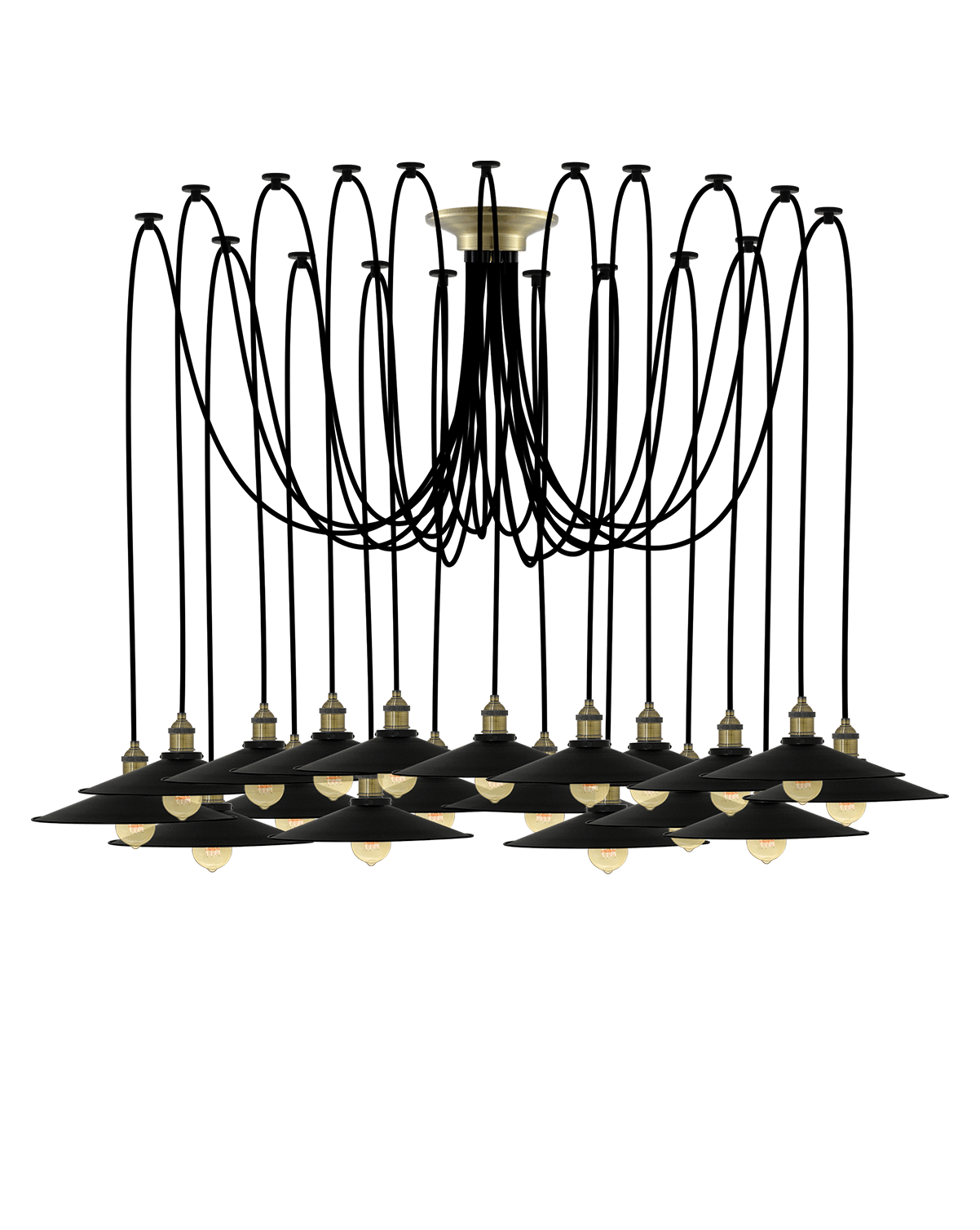 Swag Chandelier: Black and Large Black Flat Shades Hangout Lighting 19 Swag