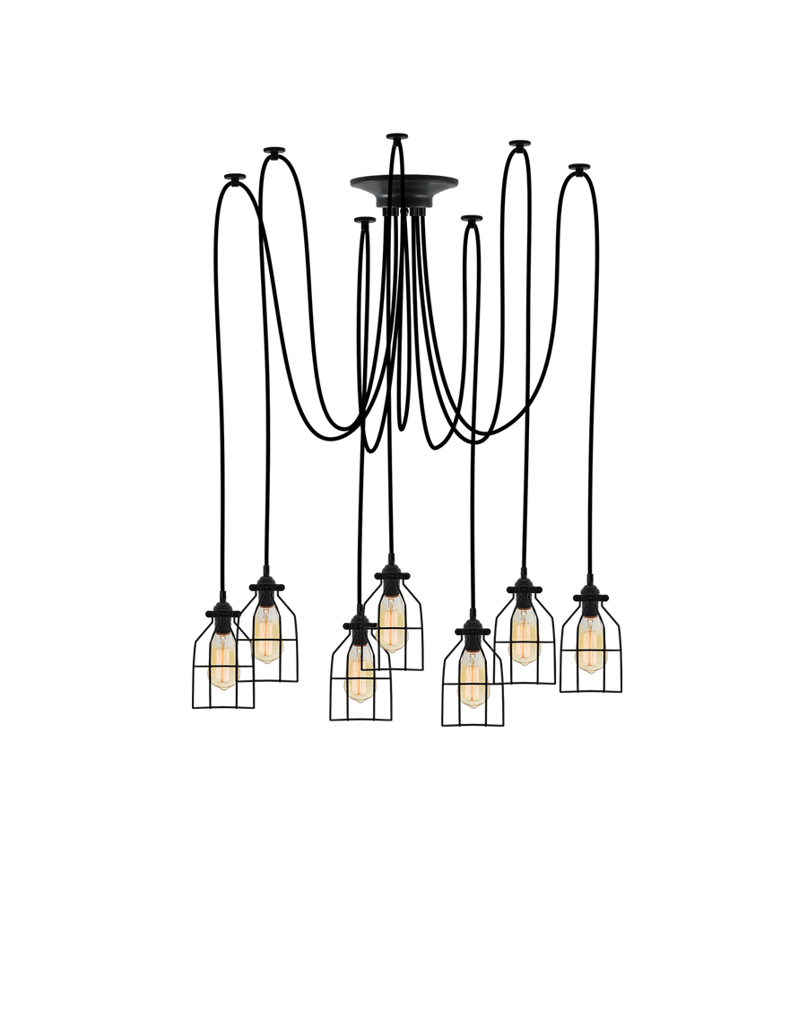 Swag Chandelier: Black with Black Round Cages Hangout Lighting 7 Swag