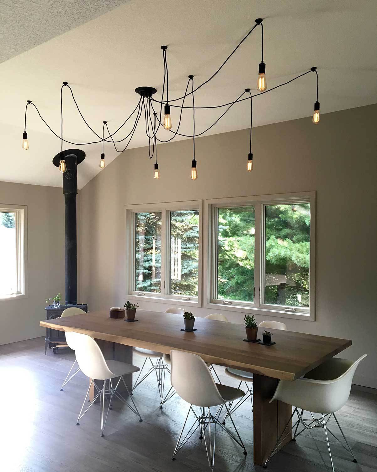 clean black 9 pendant swag chandelier dining room