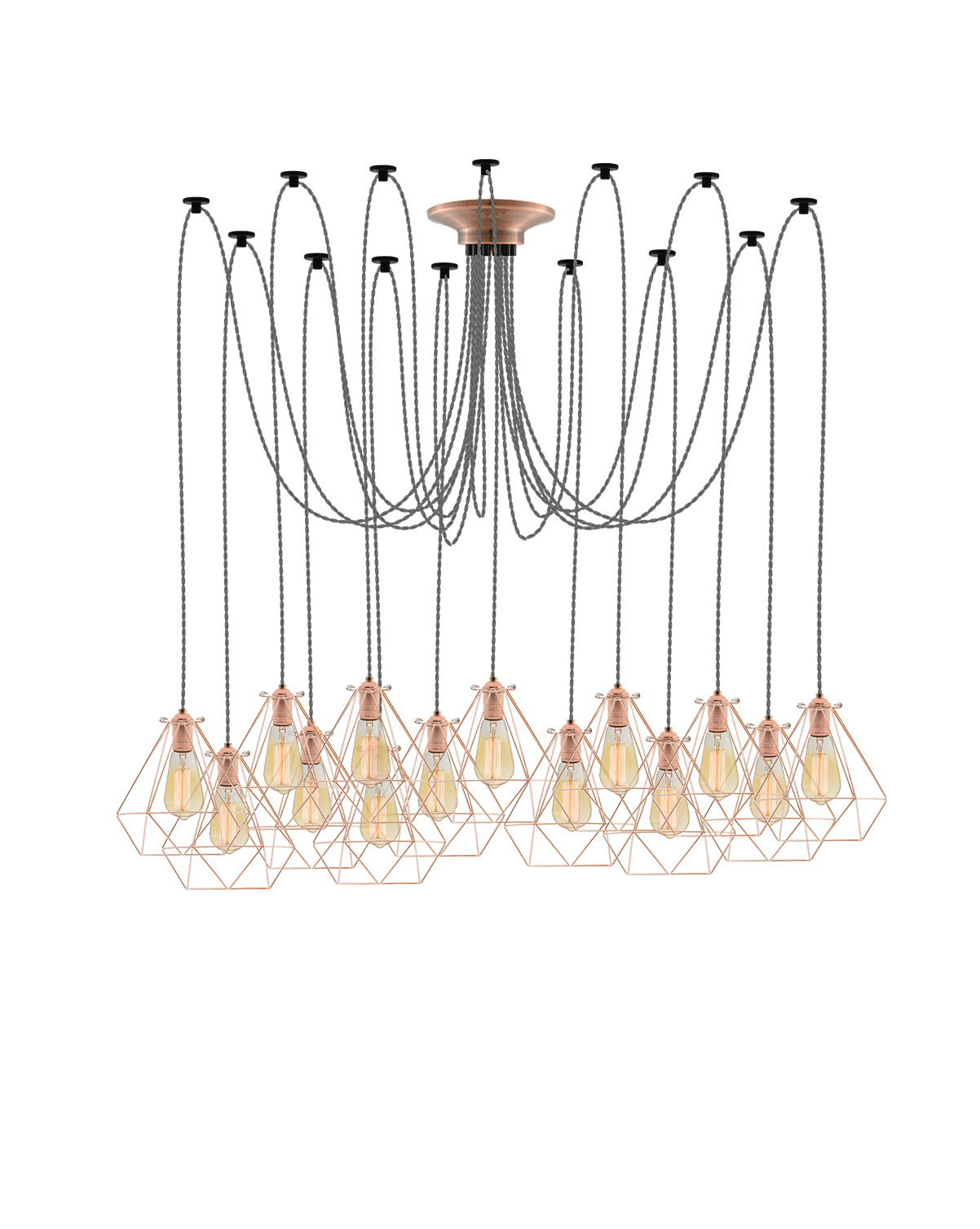 Swag Chandelier: Grey and Copper Diamond Cages Hangout Lighting 14 Swag