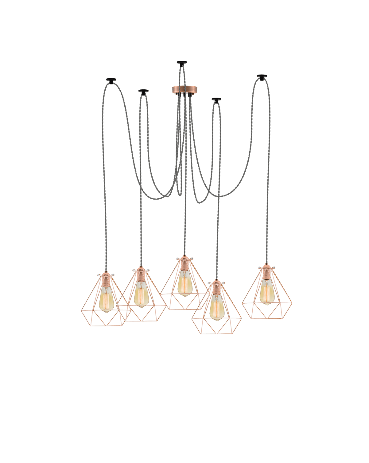 Swag Chandelier: Grey and Copper Diamond Cages Hangout Lighting 5 Swag