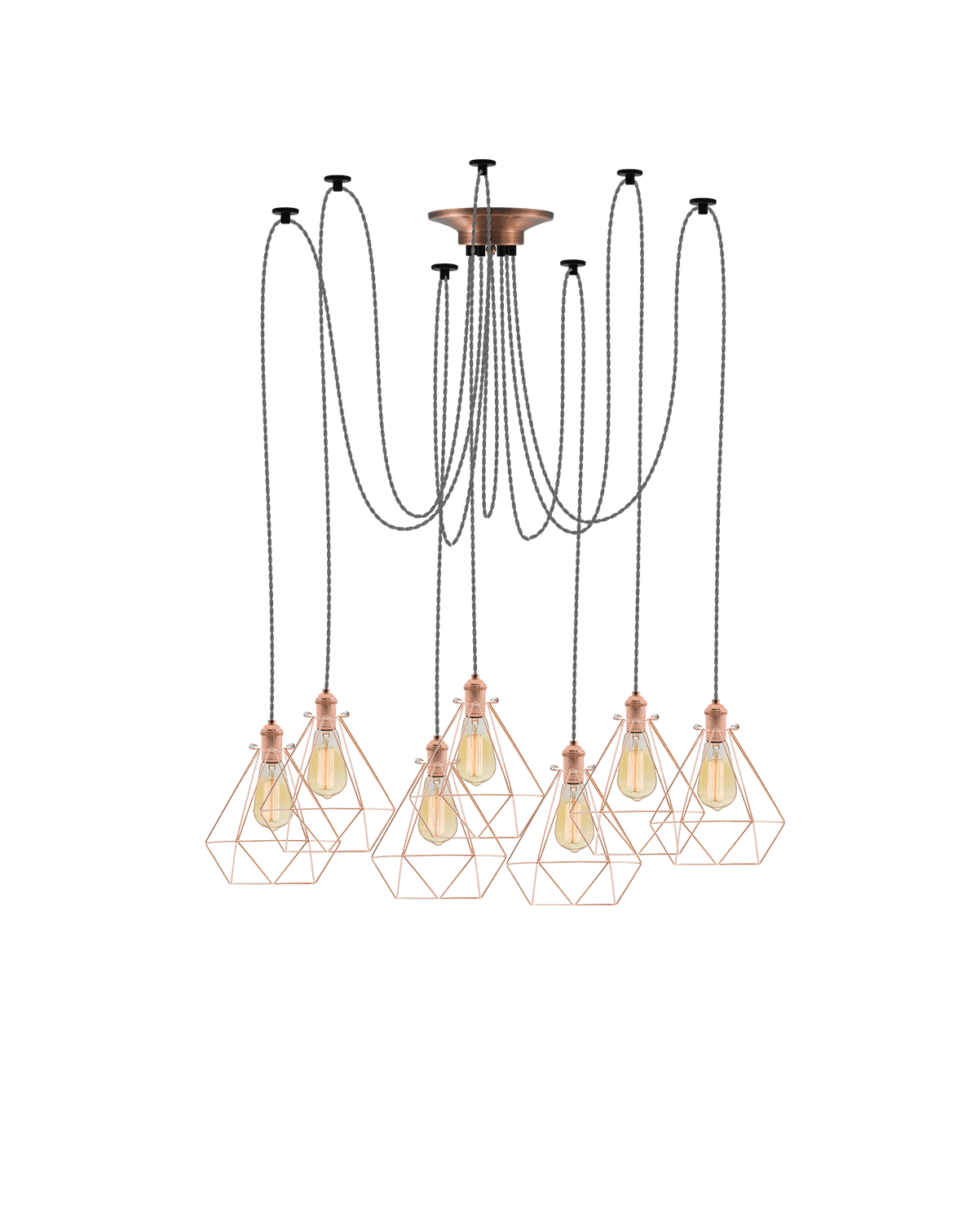 Swag Chandelier: Grey and Copper Diamond Cages Hangout Lighting 7 Swag