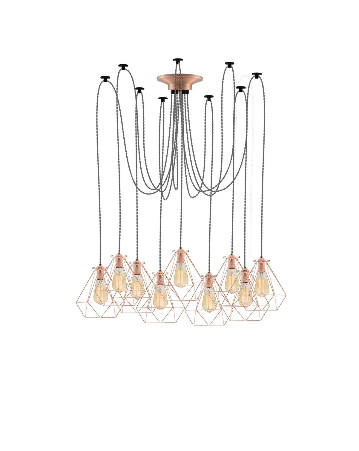 Swag Chandelier: Grey and Copper Diamond Cages Hangout Lighting 9 Swag