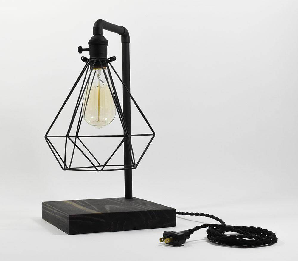 Table Lamp: Black Geometric Cage Industrial Edison Desk Lamp Hangout Lighting