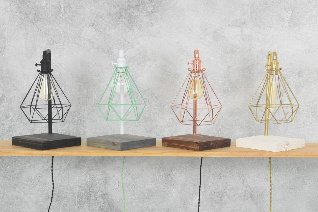Table Lamp: Black Geometric Cage Industrial Edison Desk Lamp Hangout Lighting