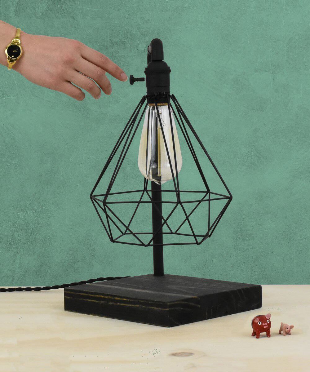 Table Lamp: Black Geometric Cage Industrial Edison Desk Lamp Hangout Lighting