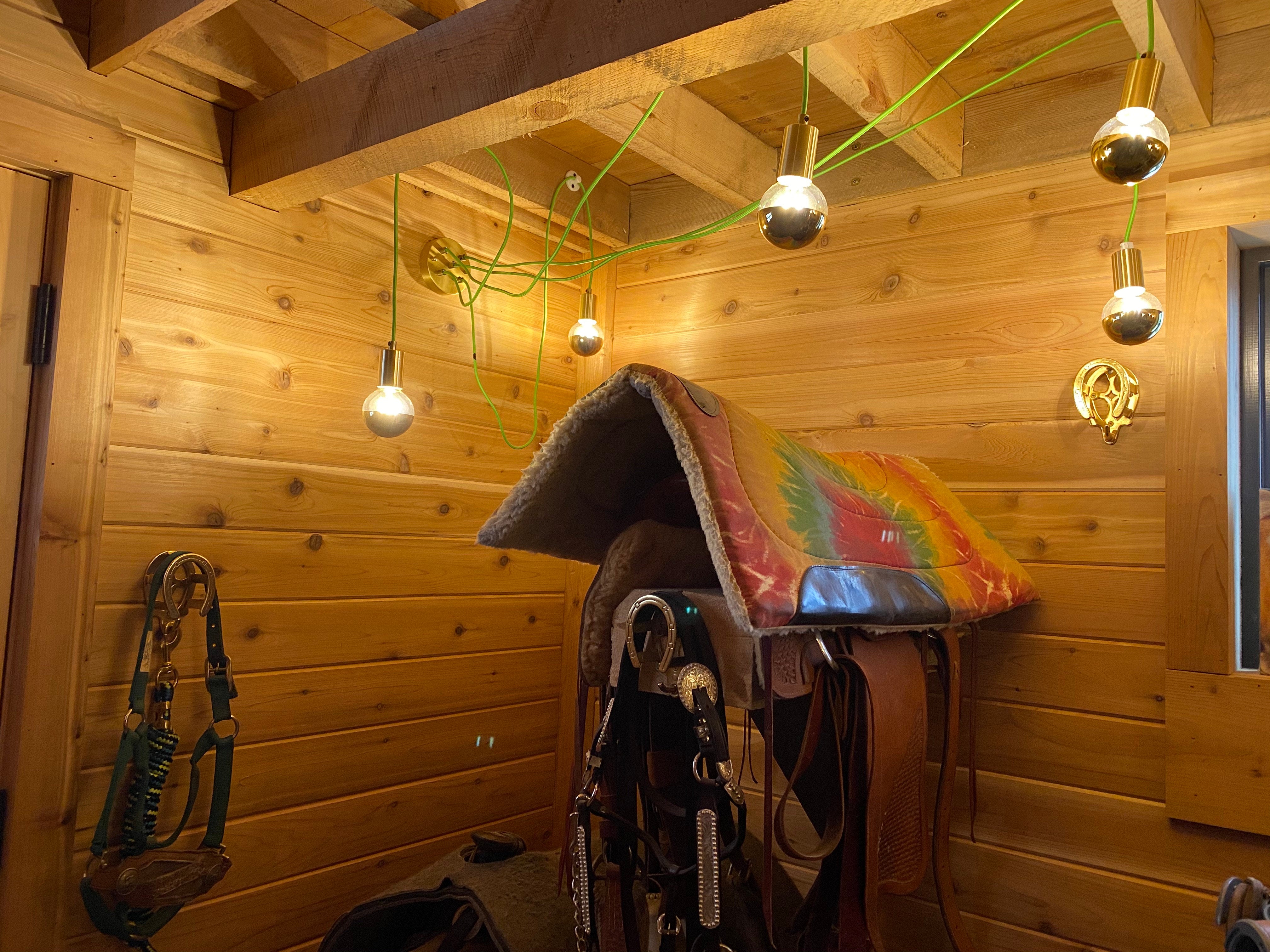 wood cabin chrome bulb swag chandelier