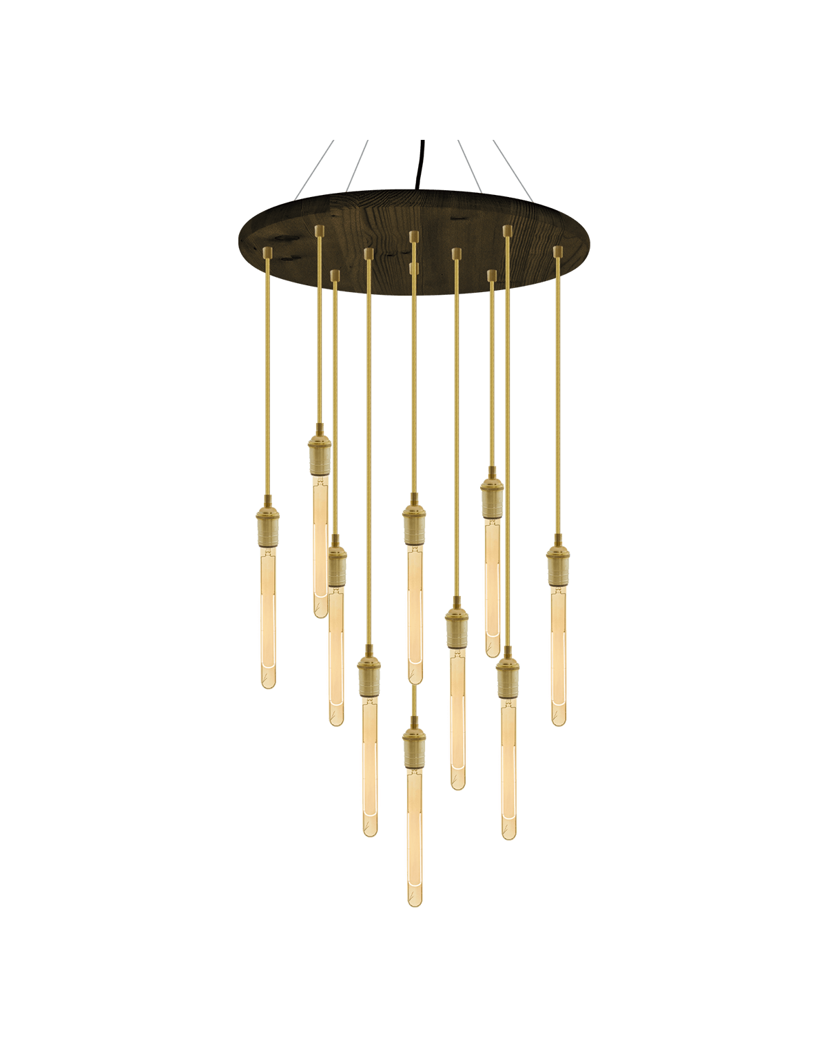 24" Round Wood Chandelier: Gold and Brass