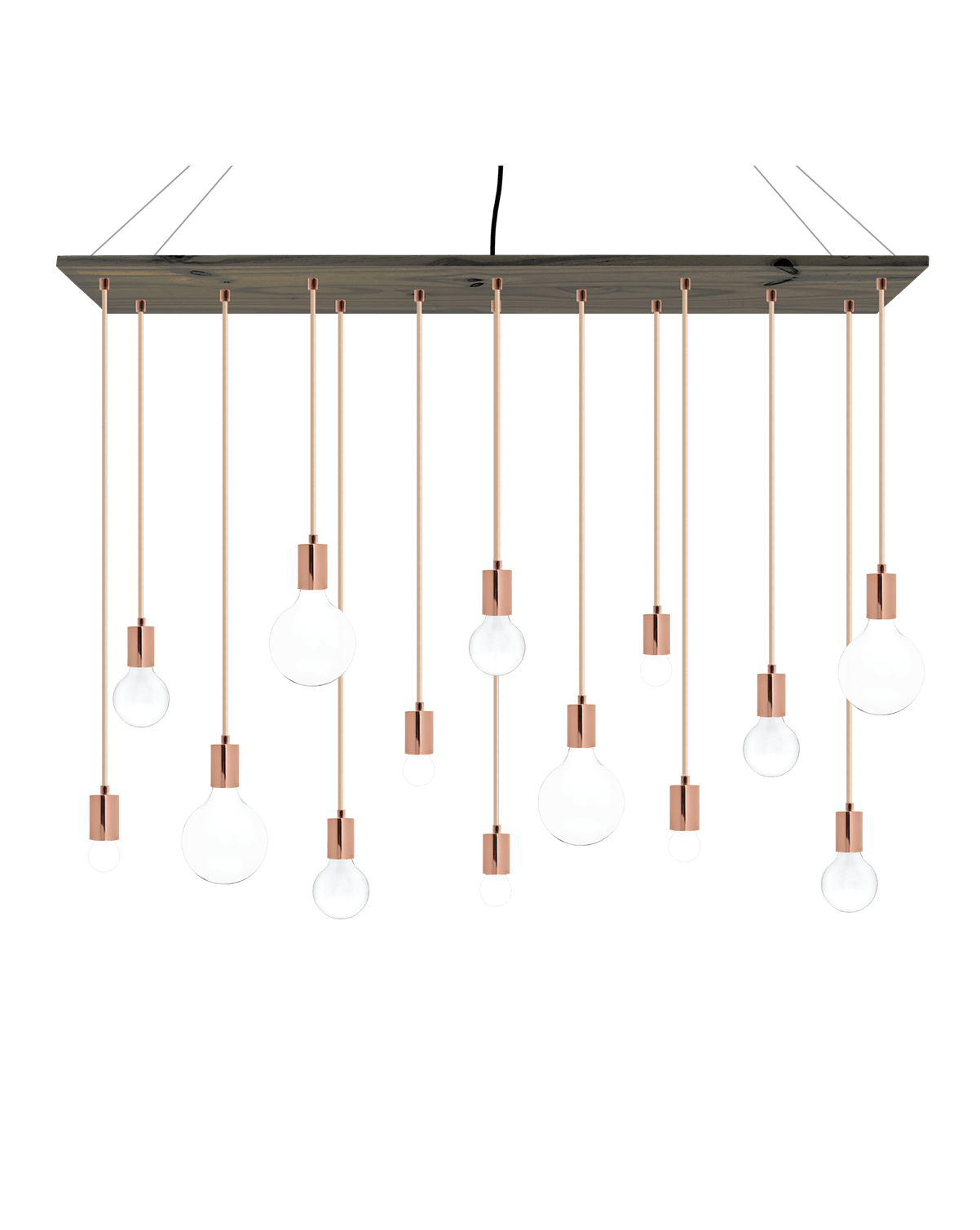 Large Wood Chandelier with Copper Pendant Lights