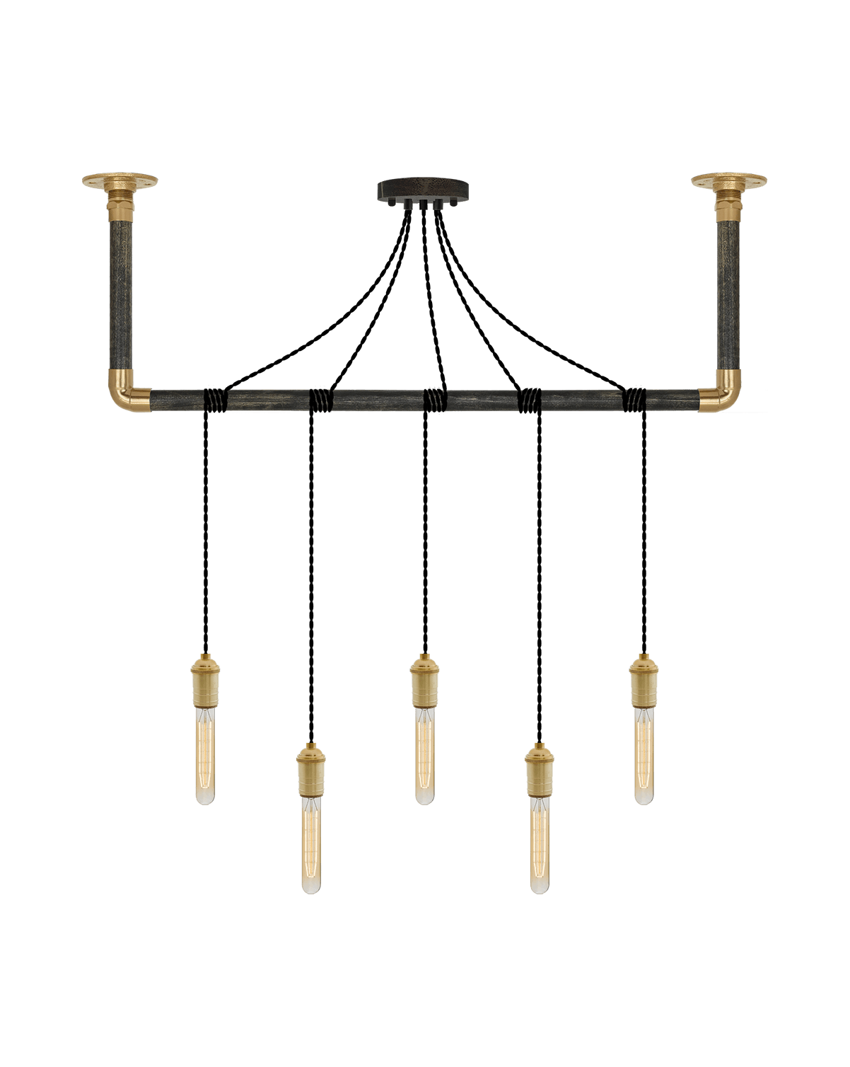Wrap Chandelier: Black and Brass Hangout Lighting 5 Pendants