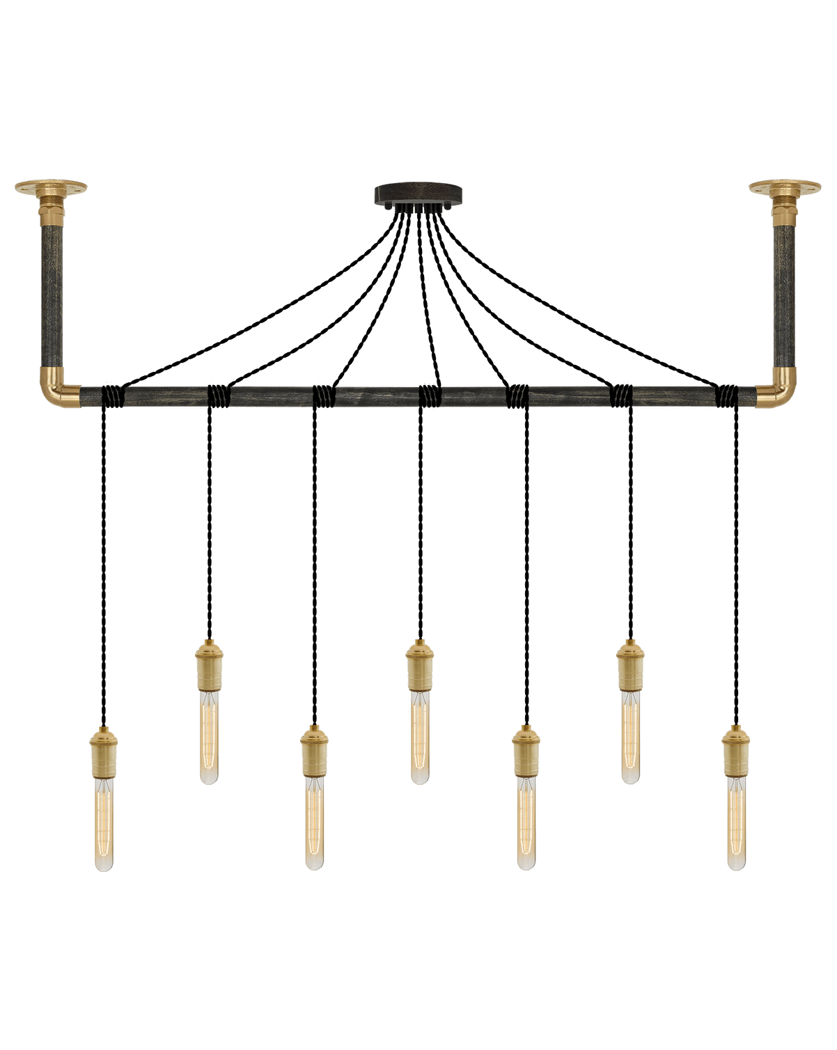 Wrap Chandelier: Black and Brass Hangout Lighting 7 Pendants