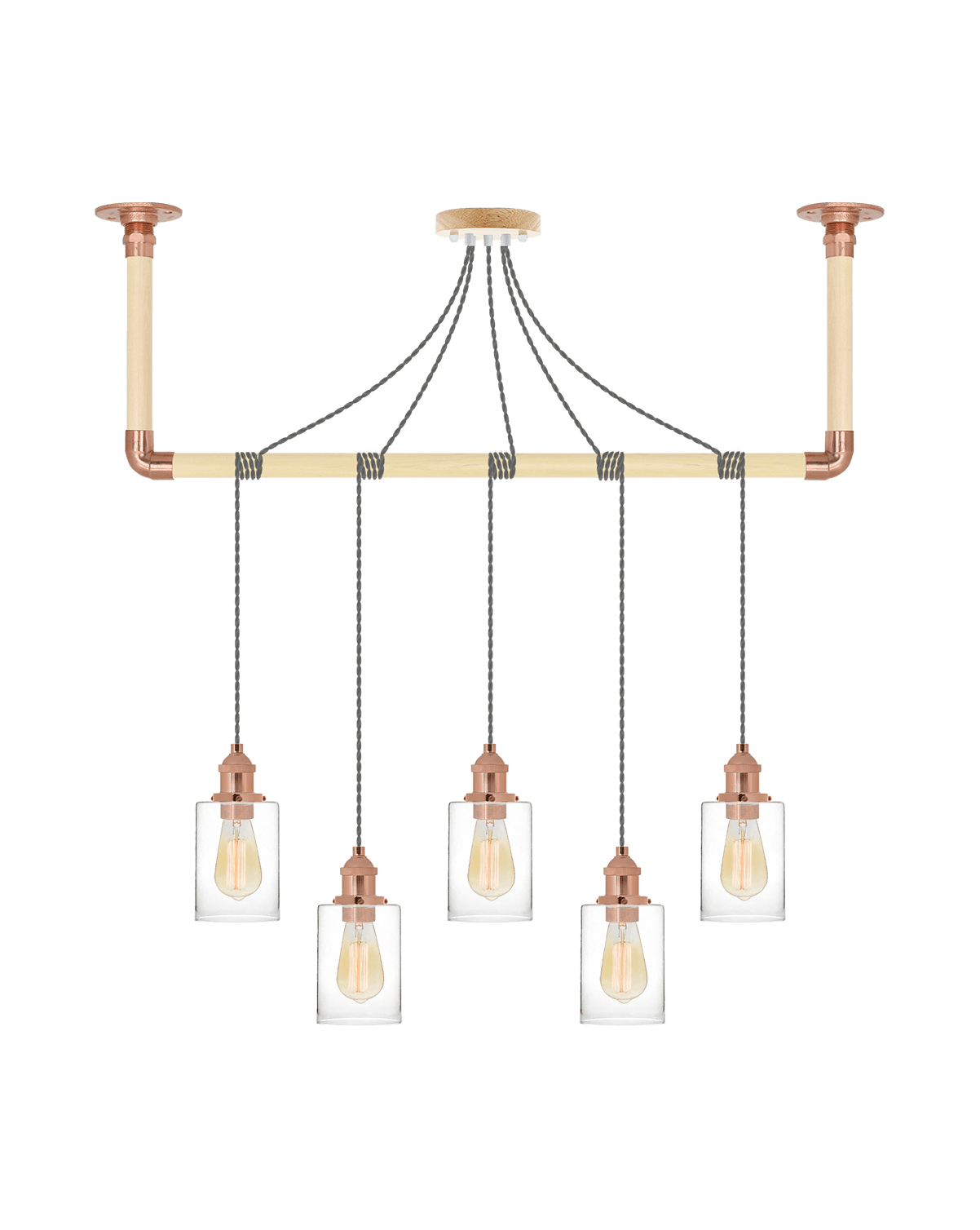 Wrap Chandelier: Grey, Copper and Glass Shade Hangout Lighting 5 Pendants
