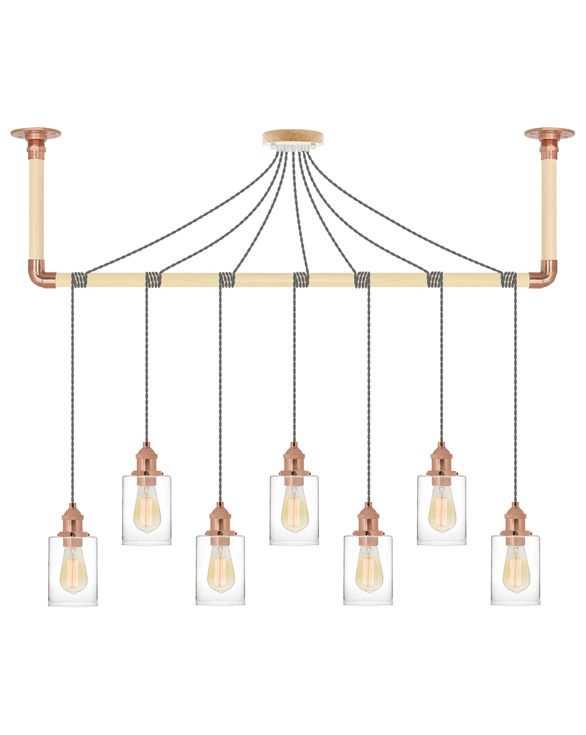 Wrap Chandelier: Grey, Copper and Glass Shade Hangout Lighting 7 Pendants