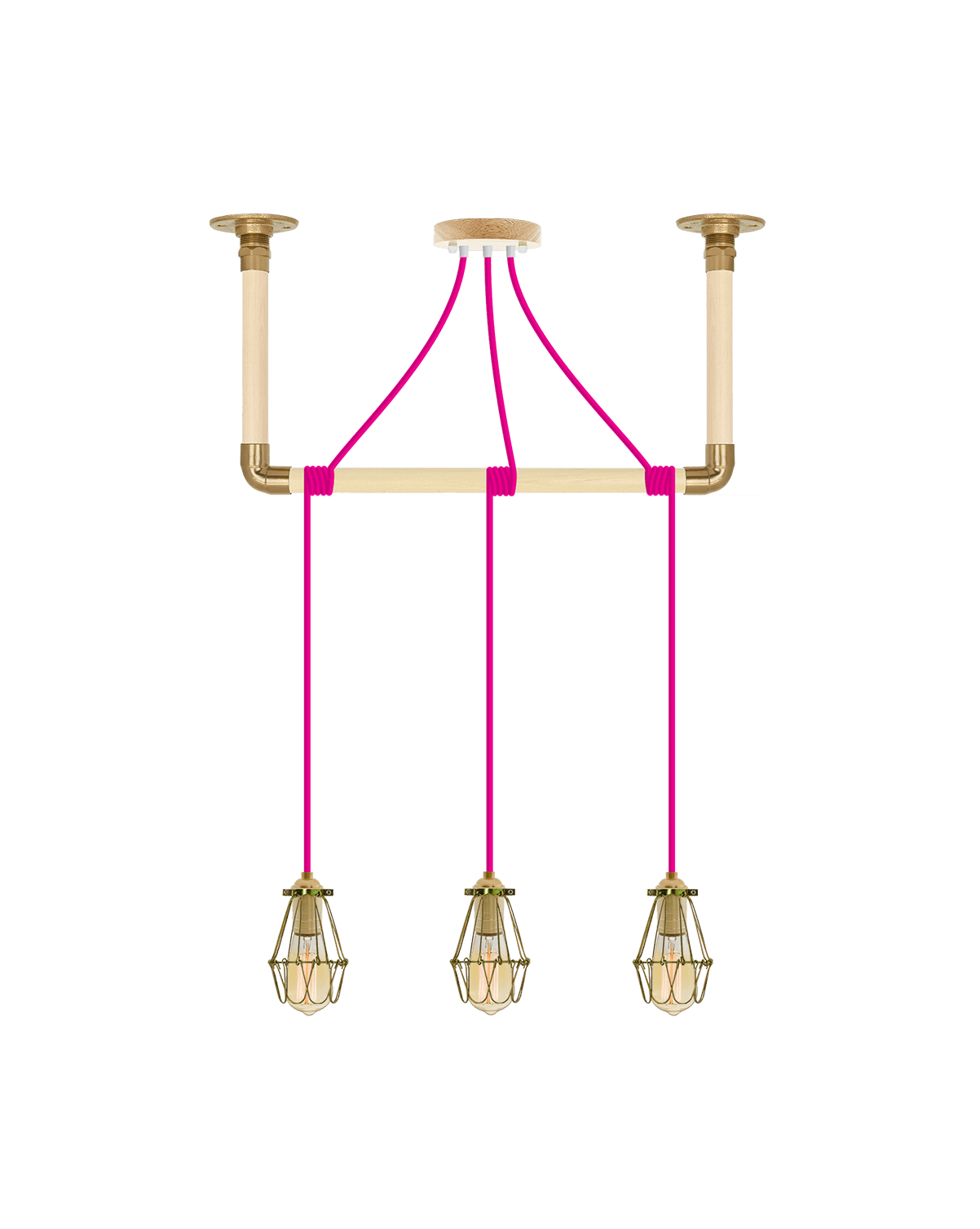 Wrap Chandelier: Pink and Brass Cage Hangout Lighting 3 Pendants