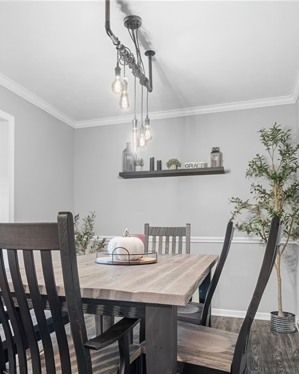 Small Dining Grey Wood Graphite and Smoke Bulbs