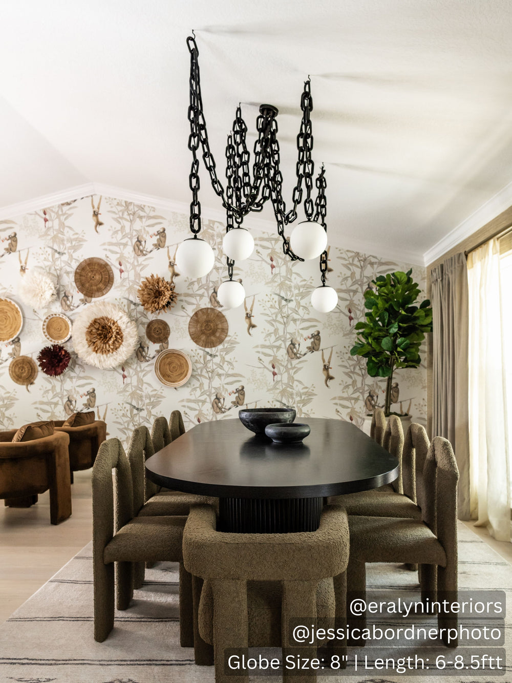 Thick Black Chain White 8" Globes