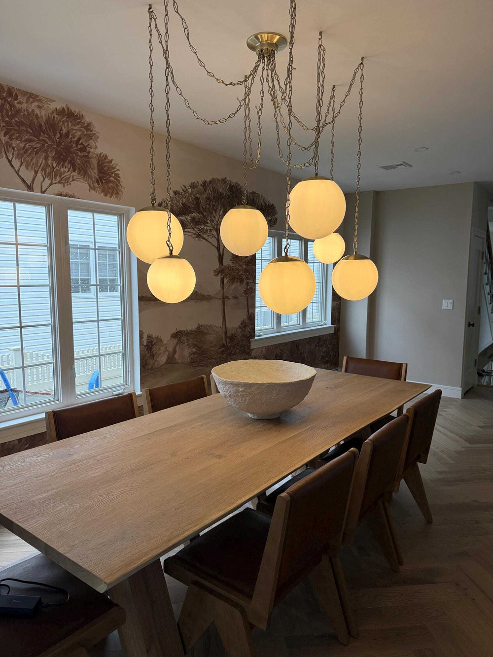 Mixed 8", 10", 12", White Globes Dining Room Chain Swag