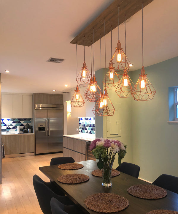 Copper Diamond Cages Wood Chandelier