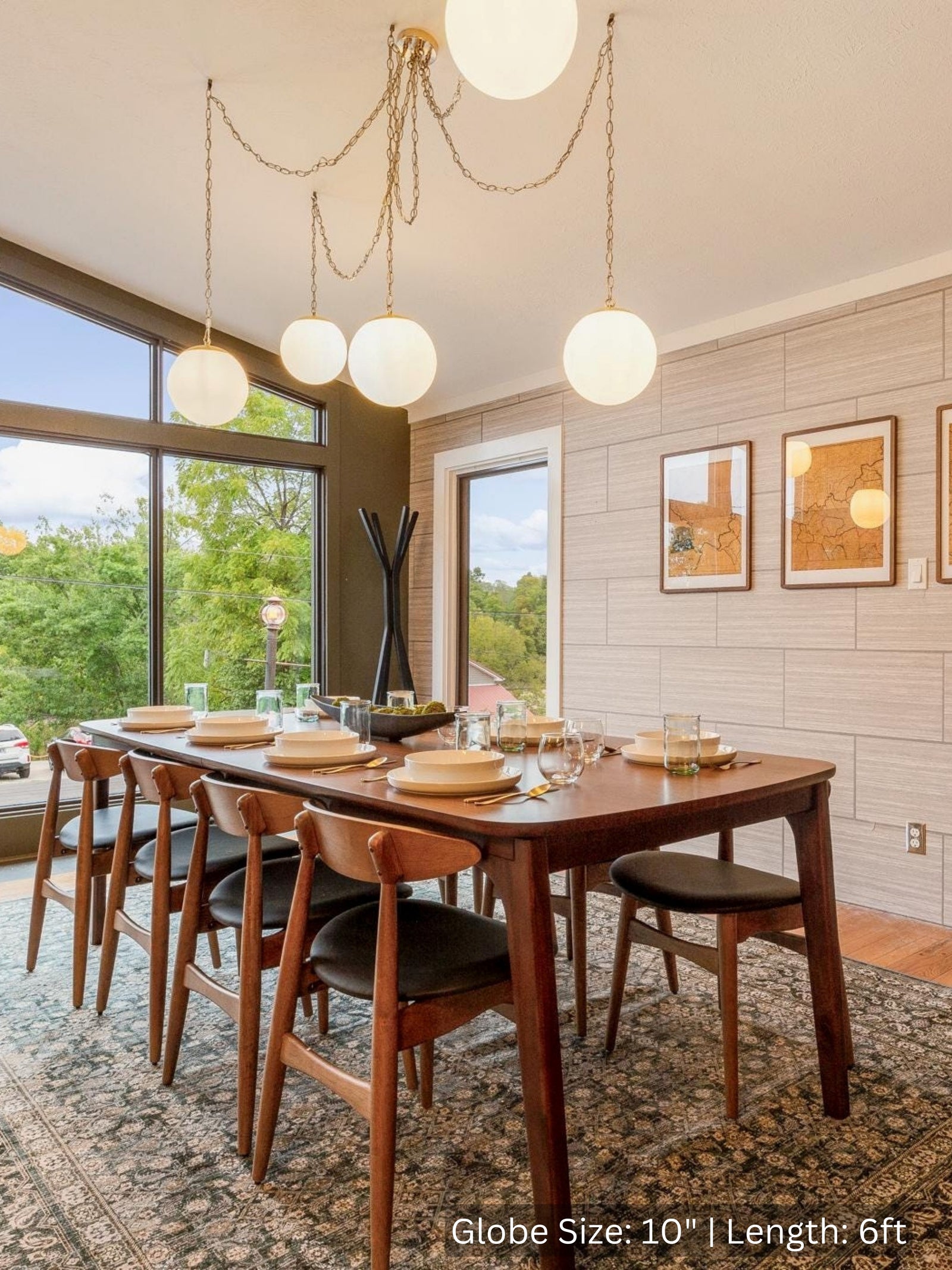 Swag Chandelier: Brass Chain with Neckless Globe Shades