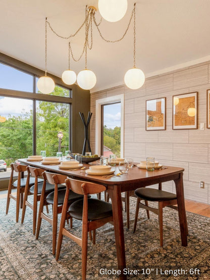 Swag Chandelier: Brass Chain with Neckless Globe Shades