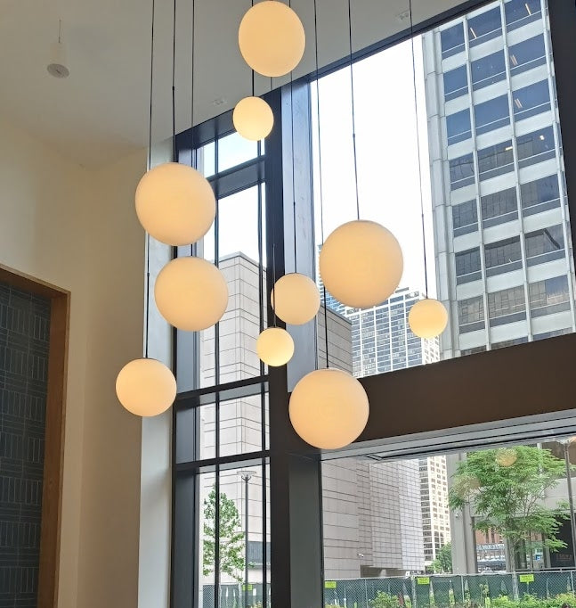 white globe shades large base pendant chandelier