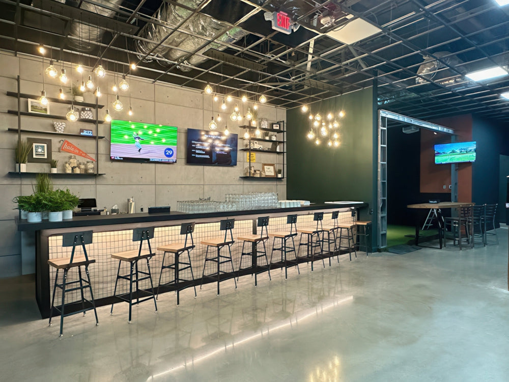 Metal Chandeliers over Bar