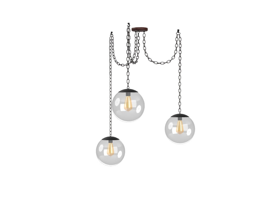 3 Pendant Black Chain Swag - Clear 12" Globes