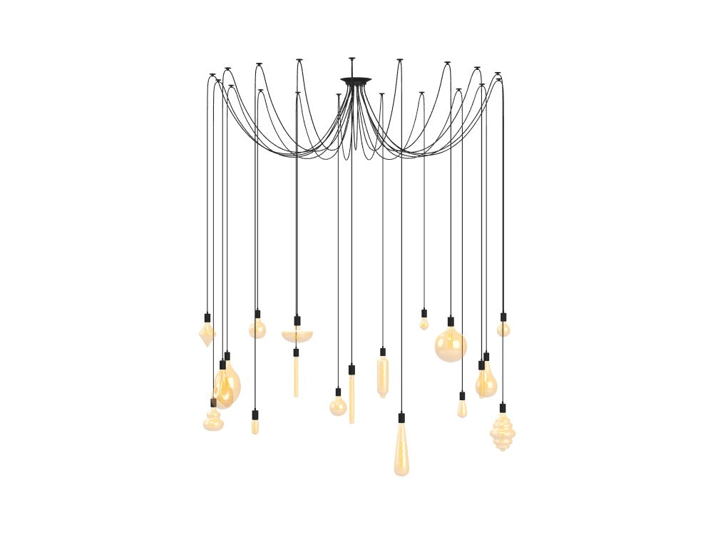 19 Pendant Swag Chandelier: XL Amber Globe Mix, High Ceiling