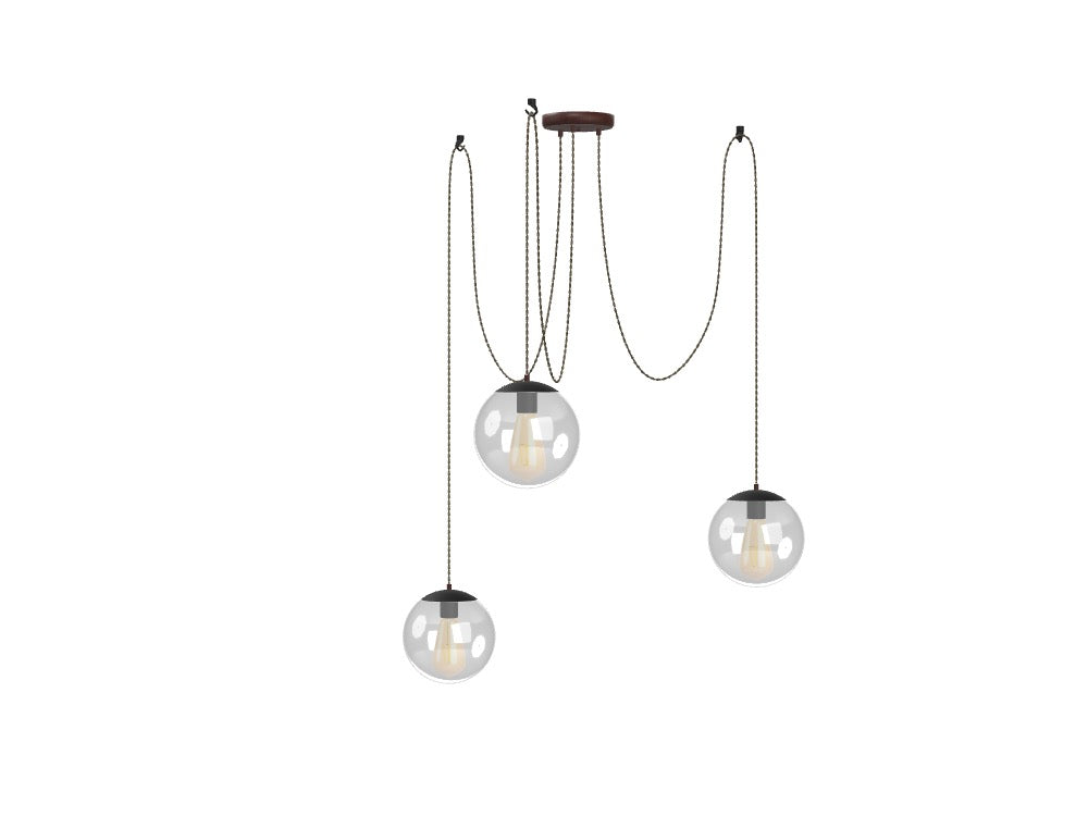 3 Pendant Twisted Taupe Swag - Clear 8" Globes