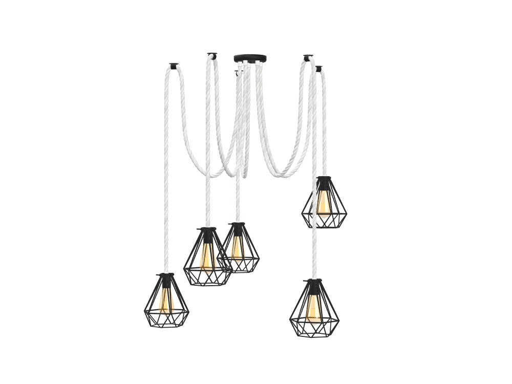 Cotton Rope Swag Chandelier: Black Diamond Cages