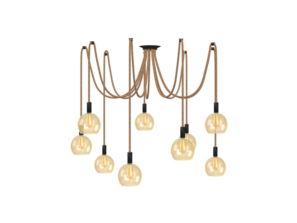 Rope Swag Chandelier: 8" Amber Globes