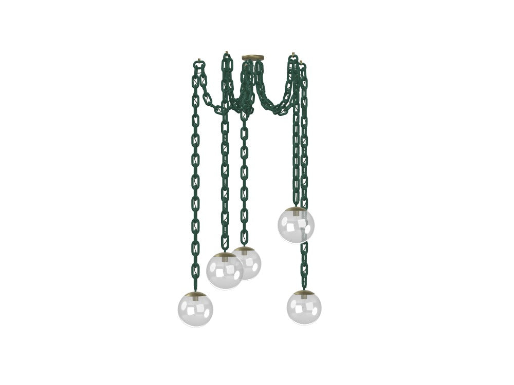 5 Pendant Thick Evergreen Chain Swag - Clear 10" Globes