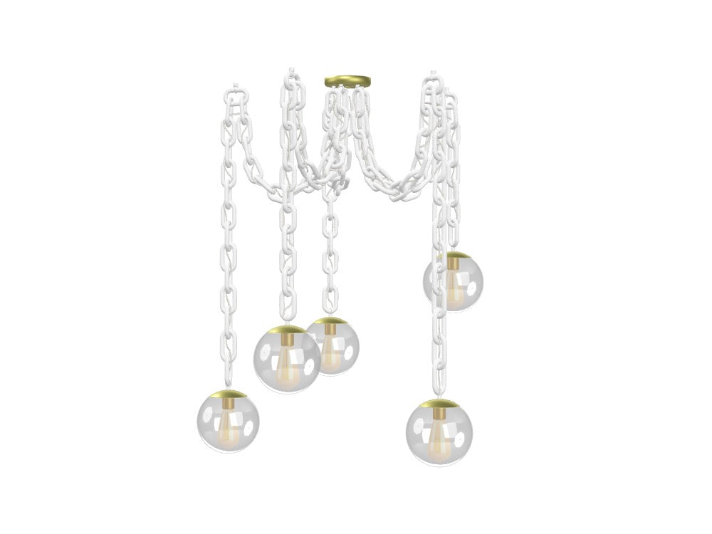 5 Pendant Thick White Chain Swag - Clear 8" Globes