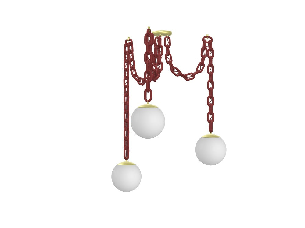 Crimson Chain Swag Chandelier: 10" White Globes