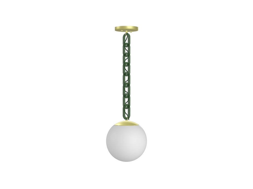 Evergreen Acrylic Chain Pendant with Brass 10" White Globe