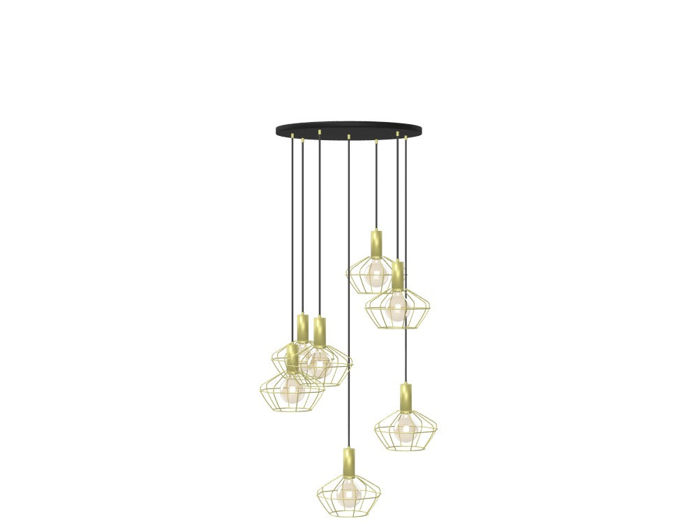 Industrial Brass Cage Multi-Light Round Chandelier