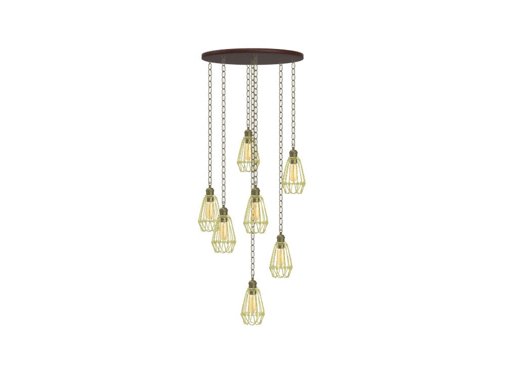 24" Round Chandelier: Brass Hinge Cage and Chain