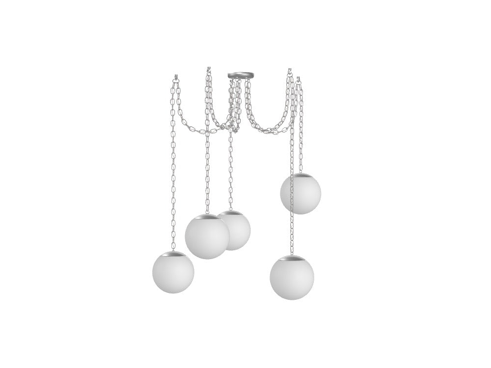 5 Pendant Nickel Chain Swag - White 10" Globes