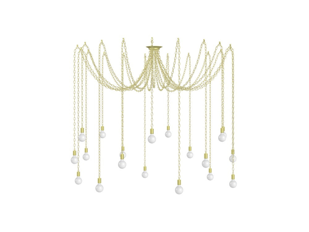 Large 19-Light Brass Chain Swag Chandelier with 3" Globe Bulbs