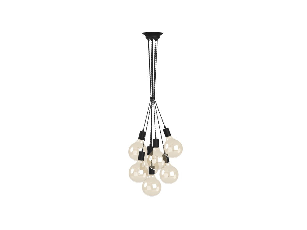 7 Pendant Bubble Cluster: Black Twisted Clear Globes