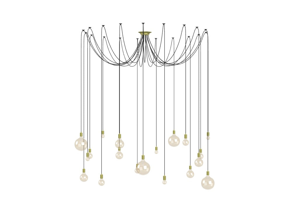19 Pendant Black and Brass Swag - Mixed Clear Globes