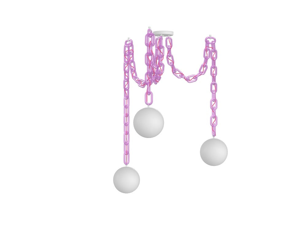 Pink Acrylic Chain Chandelier with 8" White Glass Globes