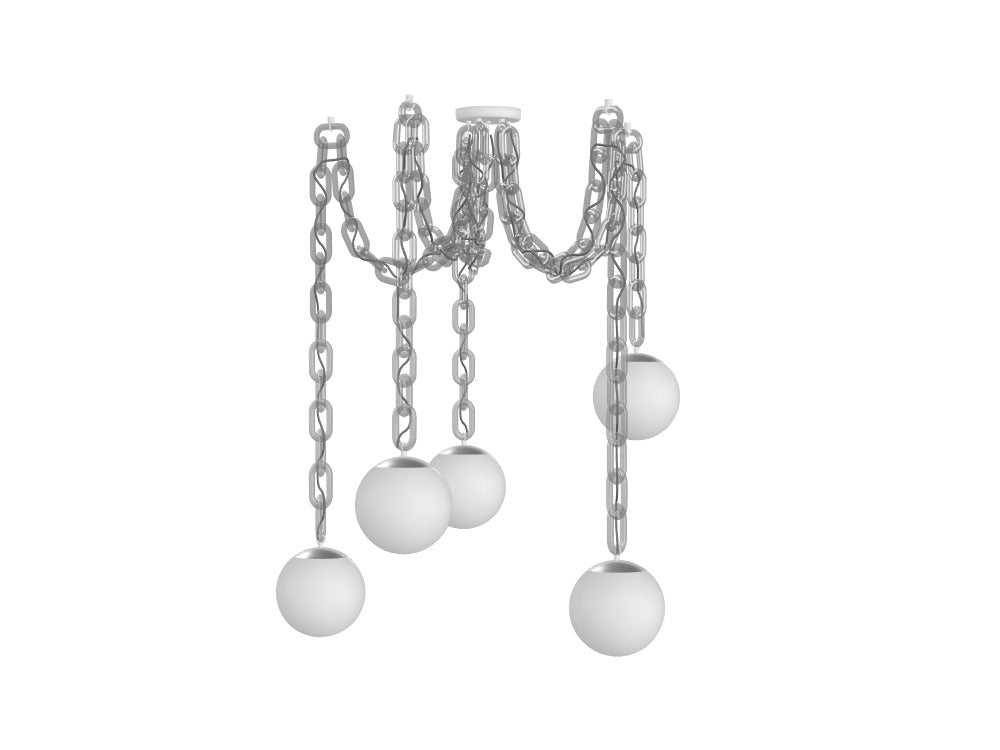 Acrylic Chain Chandelier in Smokey Grey with Opal Glass Globes