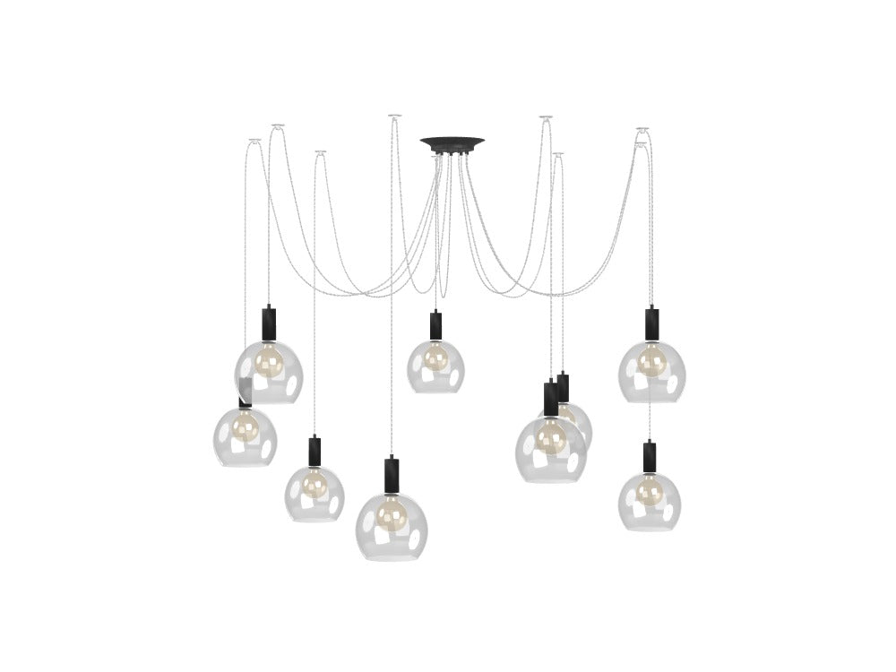 9 Pendant White Twisted Cord - 8" Clear Globe