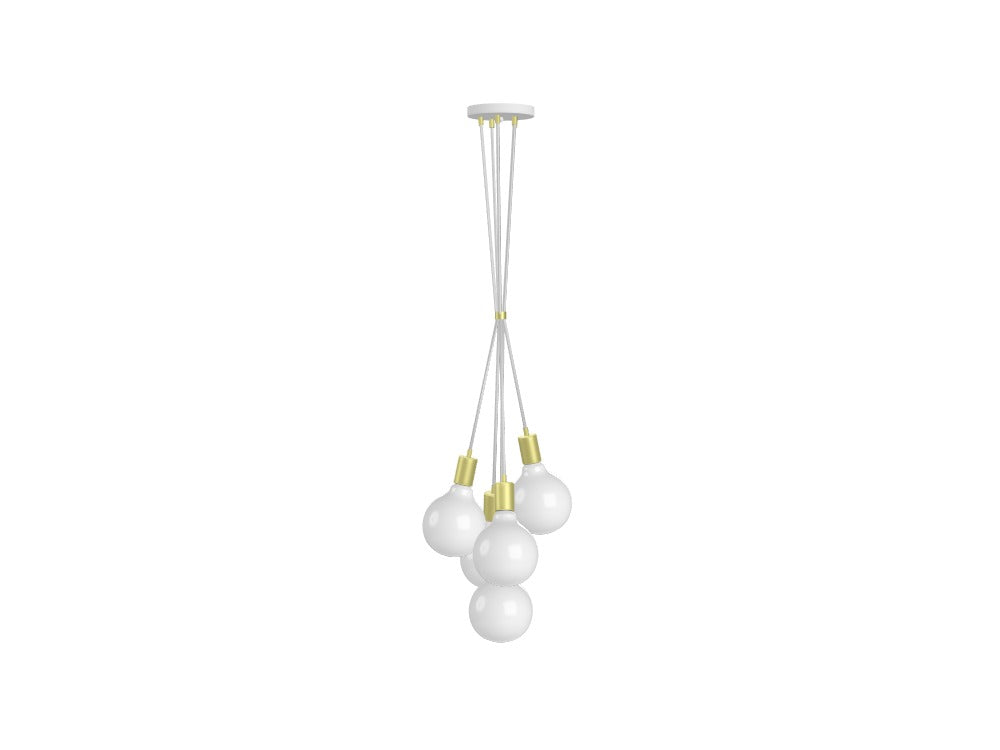 White and Brass Bubble Chandelier: 5 Pendant Cluster