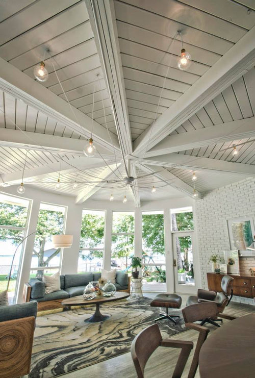 Large White Swag Chandelier over a Living Area  light fixture