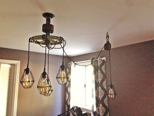 5 Caged pendants wrapped industrial fixture  light fixture
