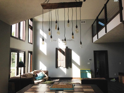 Slanted ceiling Wood Chandelier with 10 Pendant Lights  light fixture